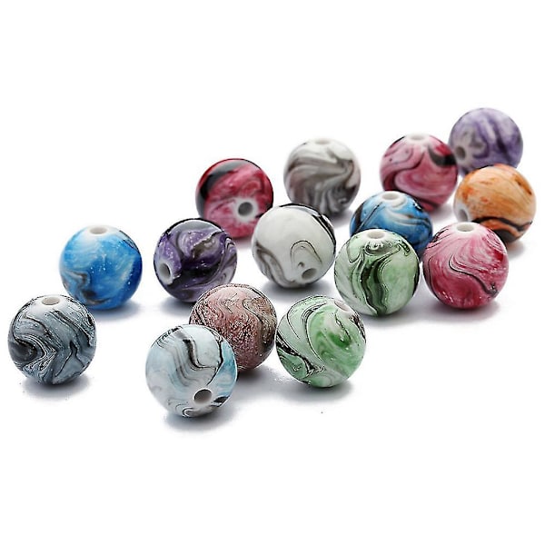 8mm Multifarvede Harpiks Runde Løse Perler Farve Blækmaleri Løse Charm Perle Bulk Til Diy Smykker Fund 500 stk 500 pcs