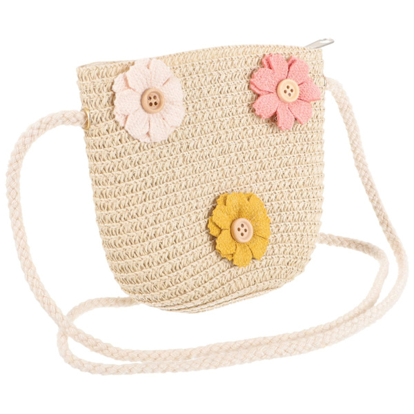 Liten jente stråveske, stråskulderveske, søt stråskulderveske, vevd veske for jenter 52X14CM 52X14CM