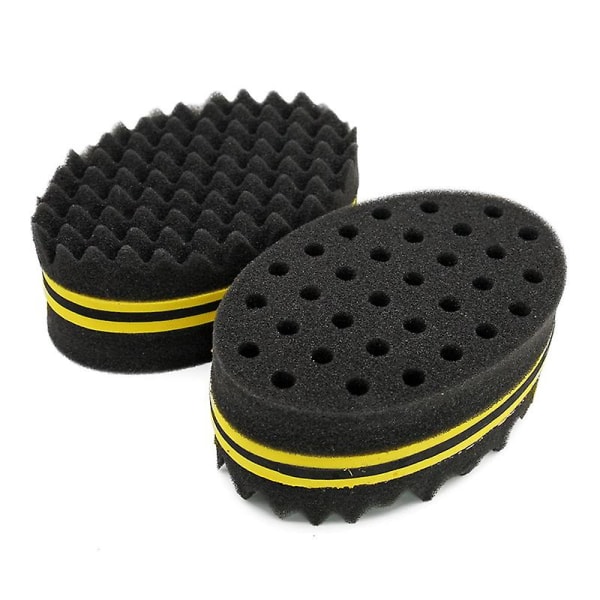 Hårkrøllesvamp, (2 stk) afro krøllesvamp store huller Barber hårbørste svamp Afro hår svamp for twists og dreads svart Botao