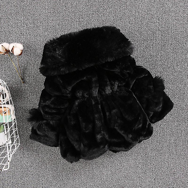 Børnejakke med imiteret pels, stor pelskrave, pelsbold, tyk quiltet pigejakke, vintertøj, 100 cm, sort balck 100cm