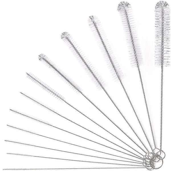 Puhdistusharjat, 12 osan setti, 24 cm pitkät harjat, pullonpuhdistusharjat, valkoiset White