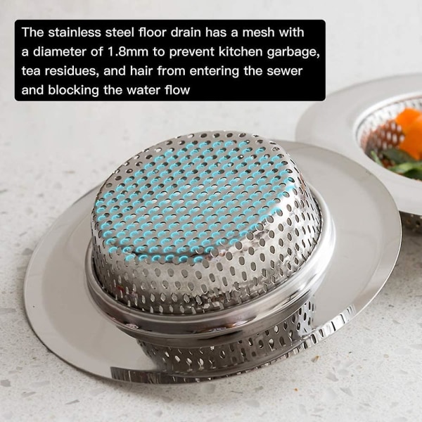 Ruostumattomasta teräksestä valmistettu tiskialtaan siivilä Irrotettava, kestävä viemärisuodatin, joka sopii täydellisesti keittiön kylpyhuoneen pesualtaan pyykinpysäytin hiusten hävitysjätteisiin (2 kpl, Sil)