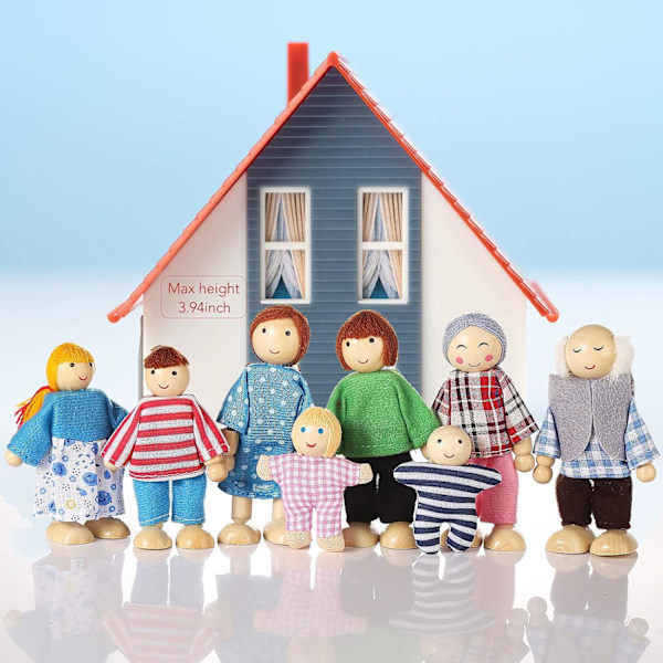 Trähus Dockor Människor 8 Figurer, Dockfamilj Set Flickor Småbarn Dockhus Tillbehör Leksaker_ryy