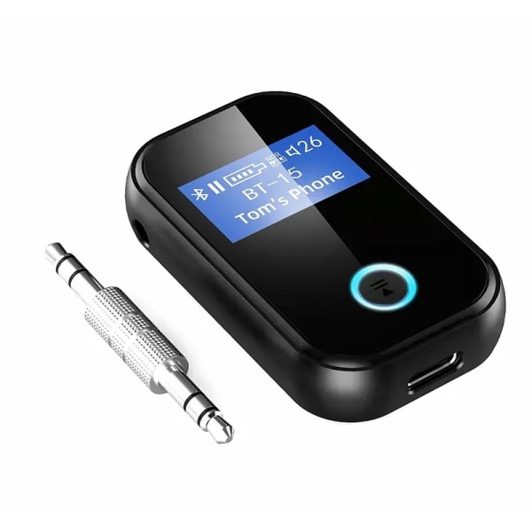 Bil Bluetooth 5.0-mottagare med 3,5 mm AUX och låg latens trådlöst ljud - 2-i-1 bärbar bilstereo trådlös Bluetooth-adapter