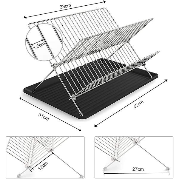 Foldbar 304 Rustfritt Stål Inox Oppvaskstativ Med Koppbrett Og Dryppbrett For Rask Avrenning