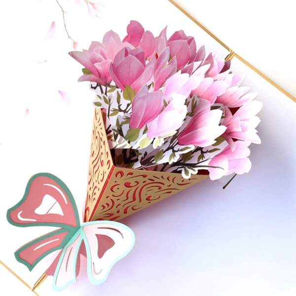 Magnolia blombukett pop up-kort, morsdagskort, blomkort, 3D-kort, jubileumskort, födelsedagskort för mamma, fru (Magnolia blombukett)