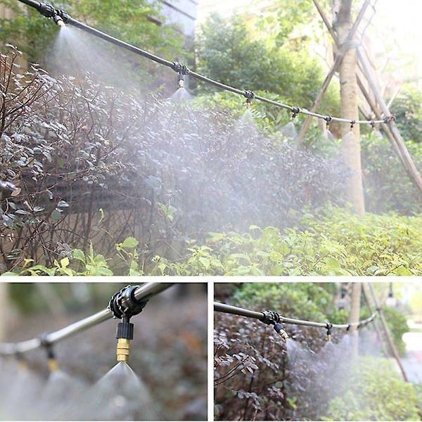 10m Automatisk Vanningsett Mikro-Tåkespray Kjølesystem Hage Jordbruk Drivhus Irrigasjonsspray Messing Mist20m 20m
