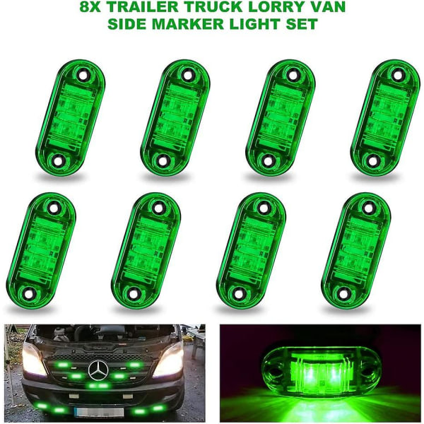 8 stk. LED Side Marker Lys Grøn Belysning, Lys Side Marker Lys LED Side Marker Lys, 12v/24v Universal Clearance Lys Til Bil Lastbil Varevogn Trail