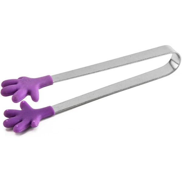 Sugar Ice Tongs,stainless Steel Silicone Tongs Mini Colourful Kids Tongs For Cooking Barbecue Buffet Hand Shape Food Tongs(4pcs, Purple)