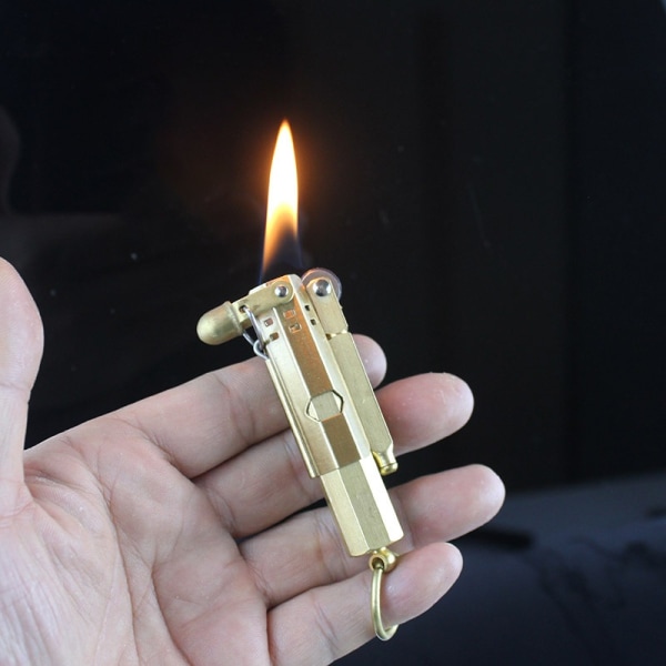 Håndlaget Sigarett Lighter WWI WWII Kule Retro Vintage Messing/Kobber Gravløper Lighter, Gave til Samling (gull)
