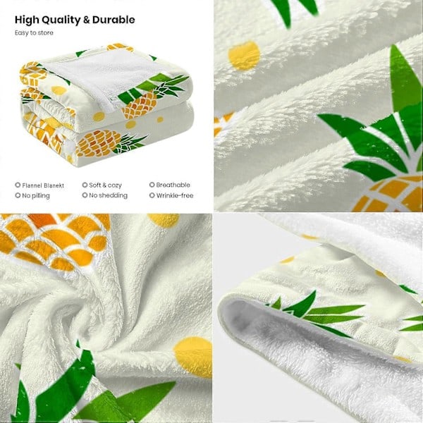 Sød Ananas Tæppe Tegneserie Plaid Tæppe til Sofa, Superblødt Plys Fleece Tæppe Letvægts Flanel Tæppe, Dekorativt Fluffy Sengetæppe til Alle S