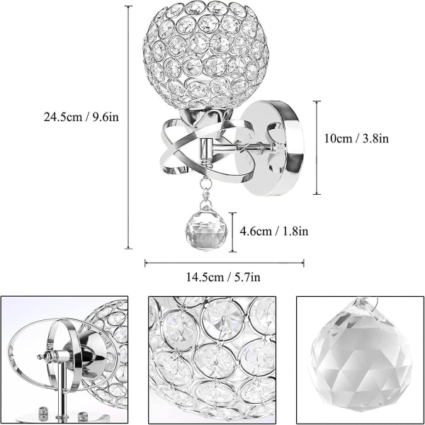 Modern Kristall Hängande Vägglampa Sovrum Gang Vardagsrum Vägglampa Konsol E14 Sockel 2 Stycken (Silver)