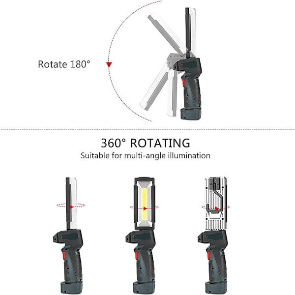 Genopladelig COB arbejdslampe med magnetisk base, bærbar mekaniker arbejdslommelygte, 360° drejelig LED arbejdslampe til bilreparation