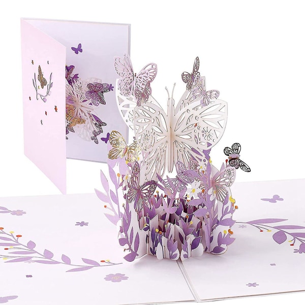 2x Purple Butterfly Birthday Popup Card, Butterfly Flower Basket 3d Greeting Cards Compatible With Women Girl D