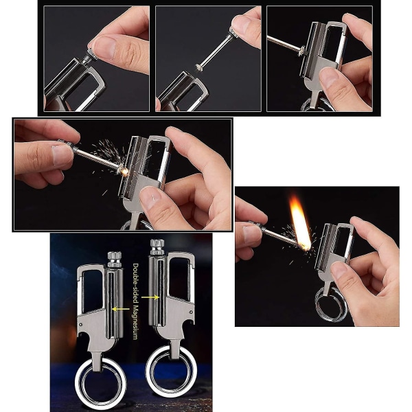 Outdoor Survival Fire Starter monitoiminen avaimenperä Match avaimenperä (musta nikkeliharjattu)