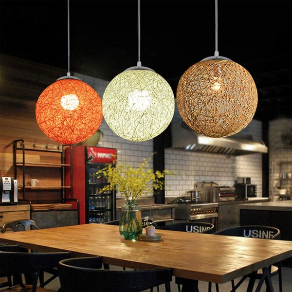 Rund Ball Shade Rattan Lysekrone Søt Og Kreativ Innendørs Belysning Lysekrone For Gang Restaurant Balkong - Diameter 30/Hvit