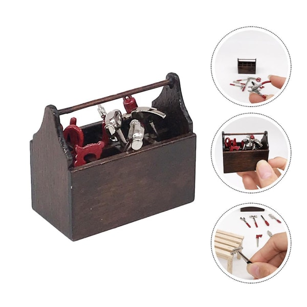 1 Set Mini House Tools  And Tool Box Mini Repaired Tools Mini Outdoor ToolsBrown4.6X2.4X4.0CM