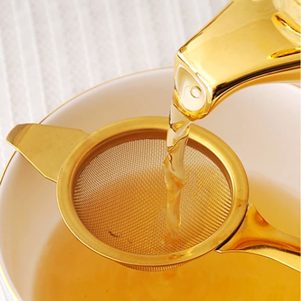 Te-si til løs te i rustfrit stål Te-filter med drypbakke i rustfrit stål Te-si til løs tebladfilter (guld)