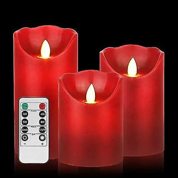 LED-lys. Flammeløse stearinlys 4\" 5\" 6\" Ekte voks batteridrevne søyler. 10-knapps fjernkontroll