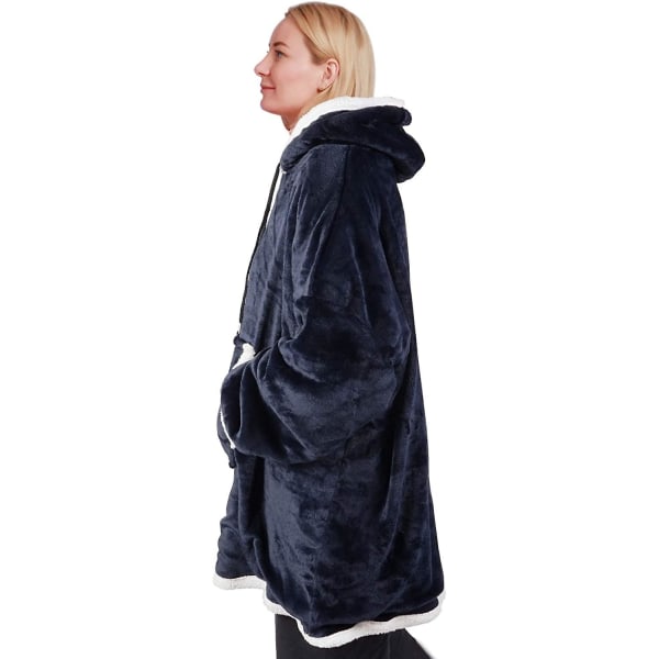 Hettegenser-teppe Oversized Frontlomme Kjempemyk Plushgenser Med Hetter Koselig Komfortabel For Voksne Menn Kvinner Mørk Blå 3.0 Voksne Dark Blue3.0 adults