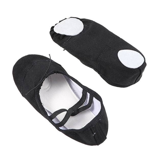 Sorte Ballerina Sko til Kvinder med Sål i Læder - Canvas Ballerina Sko til Dans - Kattepote Slippers Black
