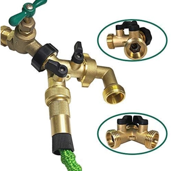 2 stk Slangedeler 2-veis Ventil Hage Slange Y-deler Slangedeler Hage Slangedeler 2-veis Krandeler 3/4\" Hunn & 2 Hann
