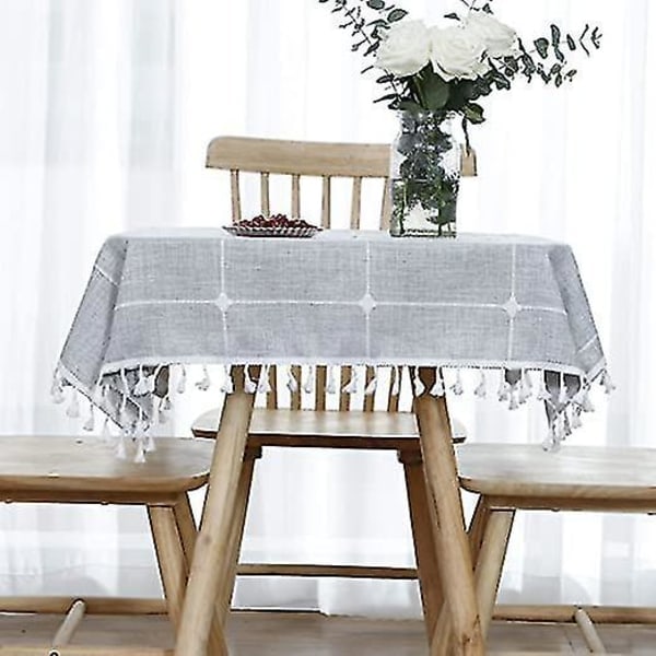 Rutete liten firkantet duk i bomullslin med frynser_RY