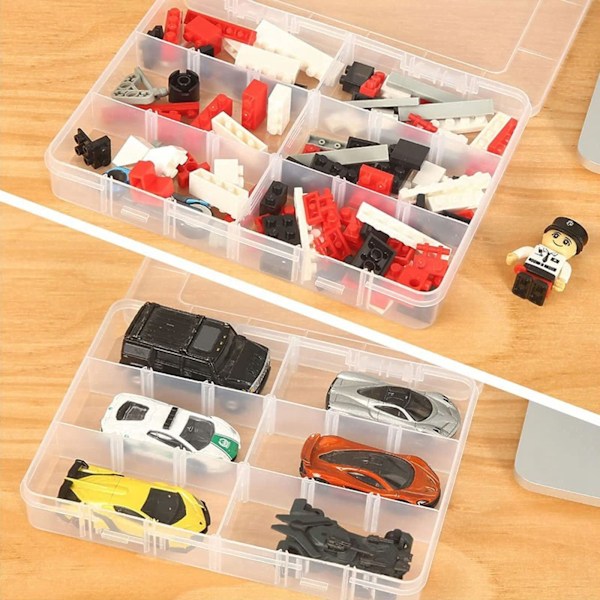 Opbevaringsboks 2 stk. 18 gitter plast organizer boks justerbare skillevægge, opbevaringsboks til smykker, kunst DIY håndværk, bånd, perler