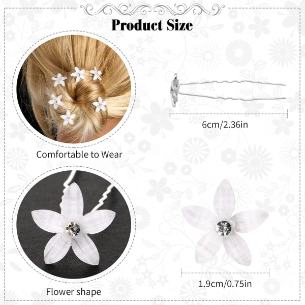 24 Pieces Wedding Flower Hair Pins Rhinestone Wedding Bobby Pins U Shaped Flower Hair Clips White Flower Bridal Hair Pins Wedding Hair Accessories