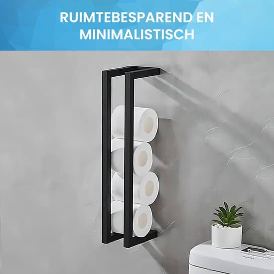 Vægmonteret toiletpapirholder, toiletpapirholder i rustfrit stål til badeværelset, rustfri pladsbesparende design, mat sort