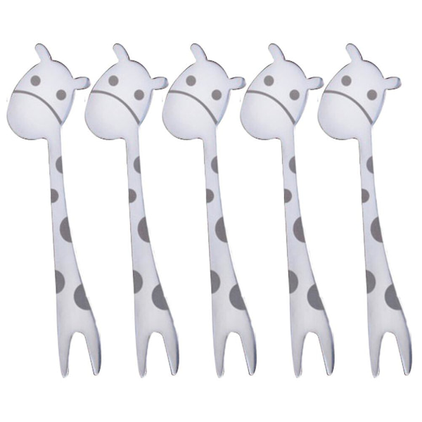 5 stk Tegnefilm Dyr Frugtgafler Rustfrit Stål Mad Picks Salat Spisebestik Party SuppliesSølv 5 stk Silver 5 pcs