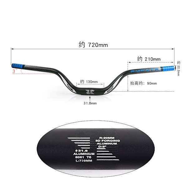 Mountainbike Booster Styr Stor Vinkel 720mm Cykelstyr 22.2mm Lang Stigning