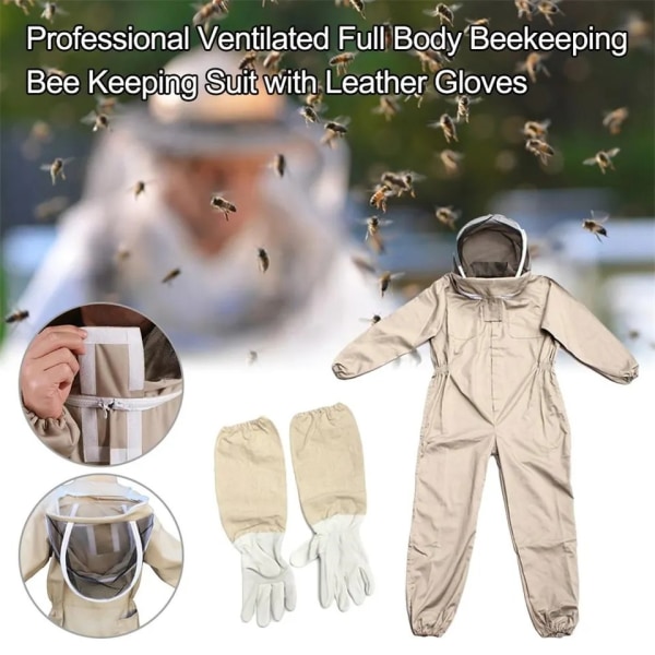 XXL-ammattimainen mehiläispuku miehille, naisille, mehiläishoitopuku, mehiläishoitajapuku hansikkaalla ja tuuletetulla hupulla, monikokoinen mehiläisasu vatsalle