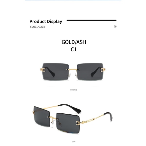 Rimless rektangel solbriller for kvinner Mote rammeløse firkantede briller for menn Ultralette briller