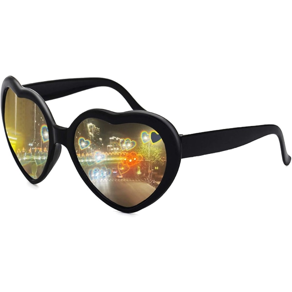 Hjerte Solbriller For Kvinner Menn Festival Party Rave Lysendrende Hjerte Effekt Diffraksjonsbriller Uv400 Beskyttelse Svart Black