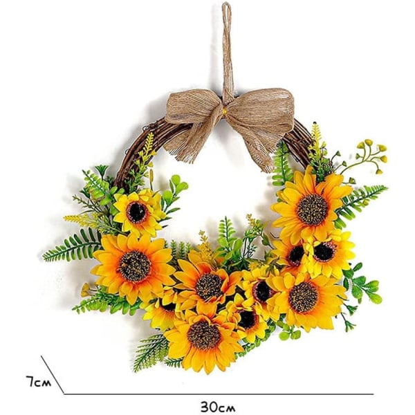 Dekorativa Kransar, 30cm Simulerings Dekorativa Kransar, Konstgjorda Solroskransar, Gul Blomkrans, för Framdörr, Staket, Fönster, Bröllop