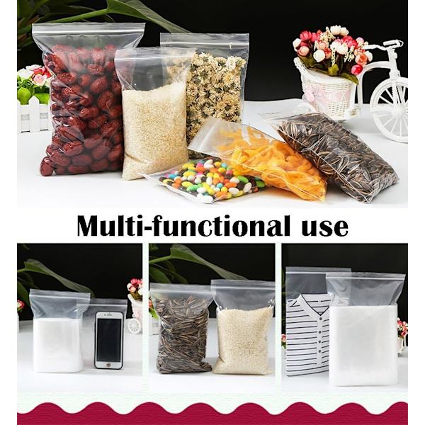 Återförslutningsbar Plastpåse, Klar, Stark, Tjock och Hållbar Återanvändbar Zip-Lås-Påse, Ziplock-Påse, Lock Lock, 23*33cm 12-pack 300 st