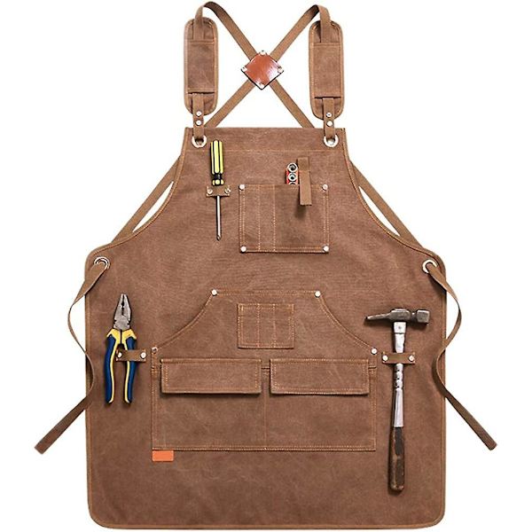 DIY-förkläde med verktygshållare och flera fickor i vaxad canvas, unisex-förkläde vattentätt och vaxat, perfekt för snickare och ingenjörer