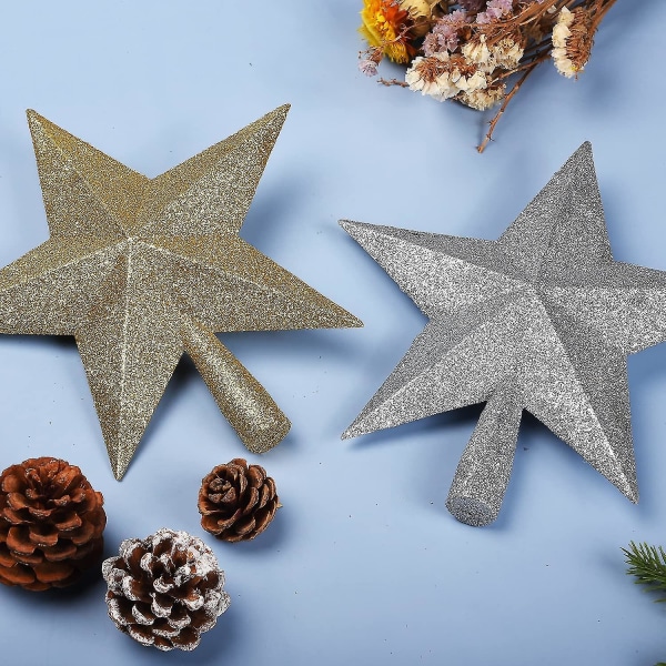 Julstjärna i guldglitter, Toppstjärna till julgran, Juldekoration för hemmet (guld) (1 st)