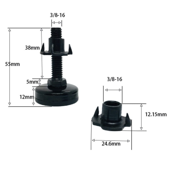 3/8\" Trådde Justerbare Nivelleringsføtter for Bord/Møbler - Skru på Heavy Duty Skrivebord/Stol/Skap/Kommode/Benk (Stor B