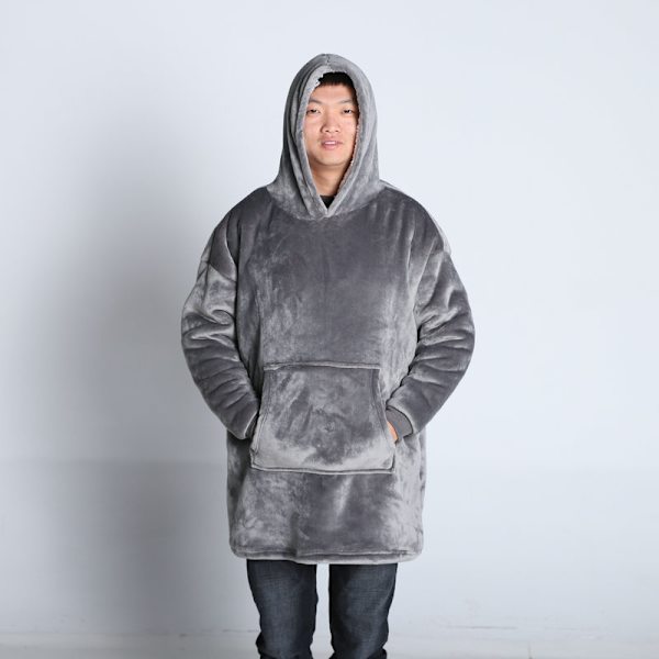 Unisex Fleece Oversized Hoodie - Supermyk Hetteteppe, Ekstra Myk og Varm for Kvinner og Menn 80*120cm (grå)