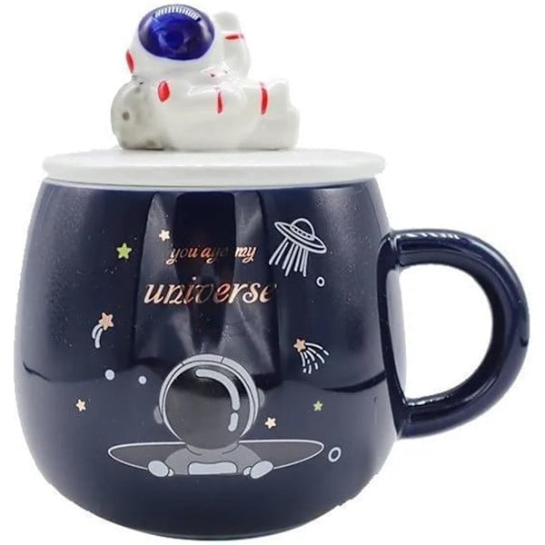 /Ryi/Rolig Rymd Muki, Söpö Astronautti Muki, Luova UFO Muki Kannella ja Lusikalla, Avaruuslahja Interstellaarisen Astronomian Ystäville 450ml (D)