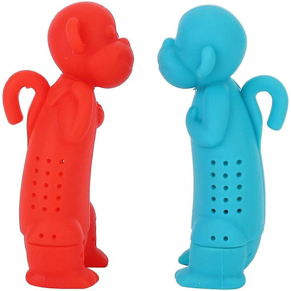 Nique Eläimen Muotoinen Juomasuodatin Söpö Sarjakuva Apina Silikoni Tee Suodatin Infuser Siivilä Tee Tarvikkeet (2kpl, Punainen+sininen)