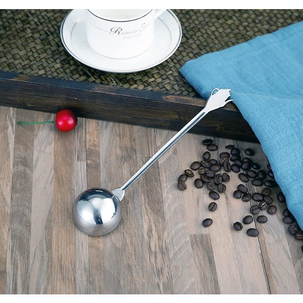 10 g espressokaffe måleskje i rustfritt stål kaffeskje for malt kaffe Te Salt med presset bunn (1 stk, sølv)