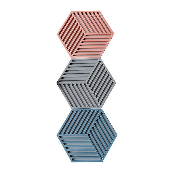 3 stk Kreative Nordiske Stil Sekskantede Varmeisolerende Matte Linjer Uthulede Anti-Skli Pot Matte Bo 16*16 cm