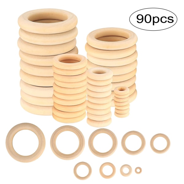 90 Träringar 15-55mm Loggfärgade Träringar; Obehandlade Trä Tumringar; DIY Handväska Spänne