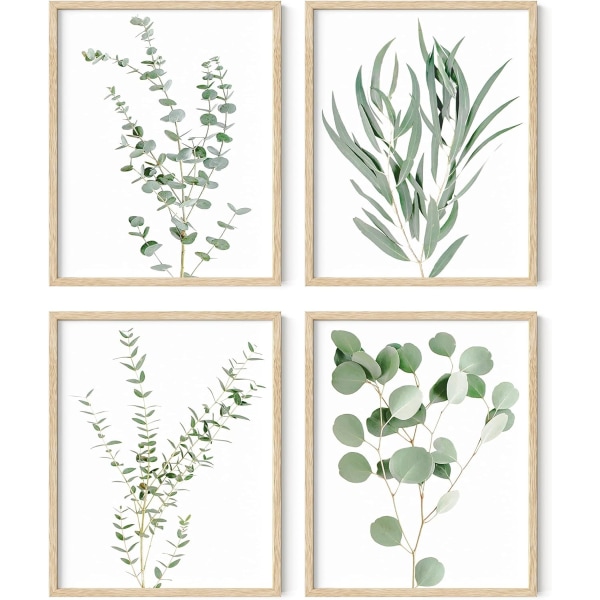 Haus and Hues Inramade Botaniska Tryck - Set om 4 Inramade Växtbilder Väggkonst, Botanisk Dekor, Eukalyptus Dekor, (8X10 Beige Inramad)