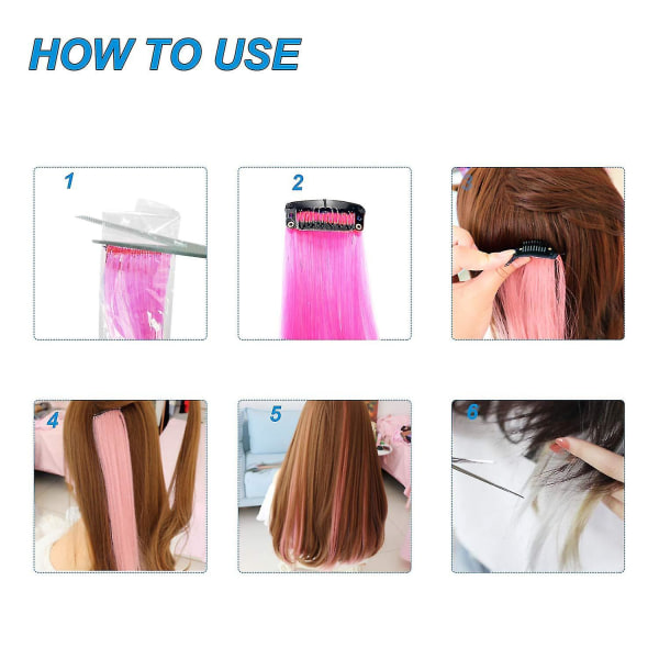 2 stk. Clip-on Rett Hårforlengelse Dame Fargegradient Farge Hengende Ørefarge Ett-stykke Highlight Farget Høy 6