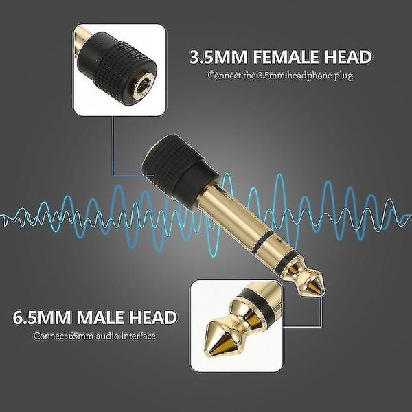 4 stk Hodetelefonkontakt Adapter Kobber Gullbelagt 6,3 mm Til 3,5 mm Jack Konverter