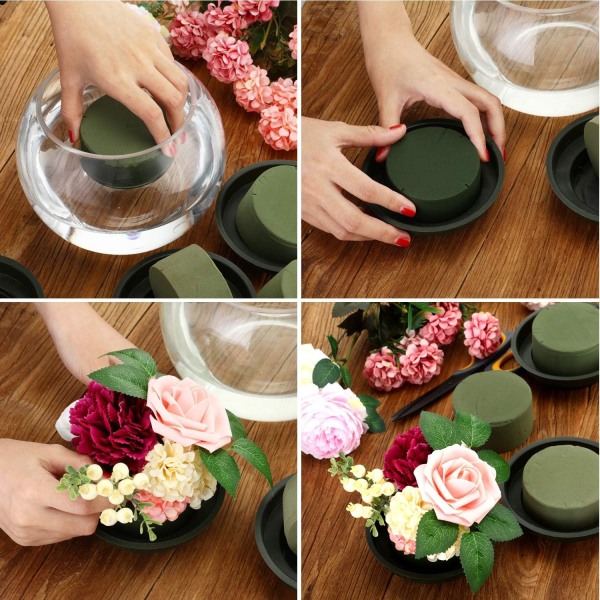 12 Pieces Round Floral Foam, Wet Floral Foam Green Flower Foam DIY Flower Arrangement Kit Wedding Aisle Flowers, Party Decoration (3.15 x 1.57 Inches)